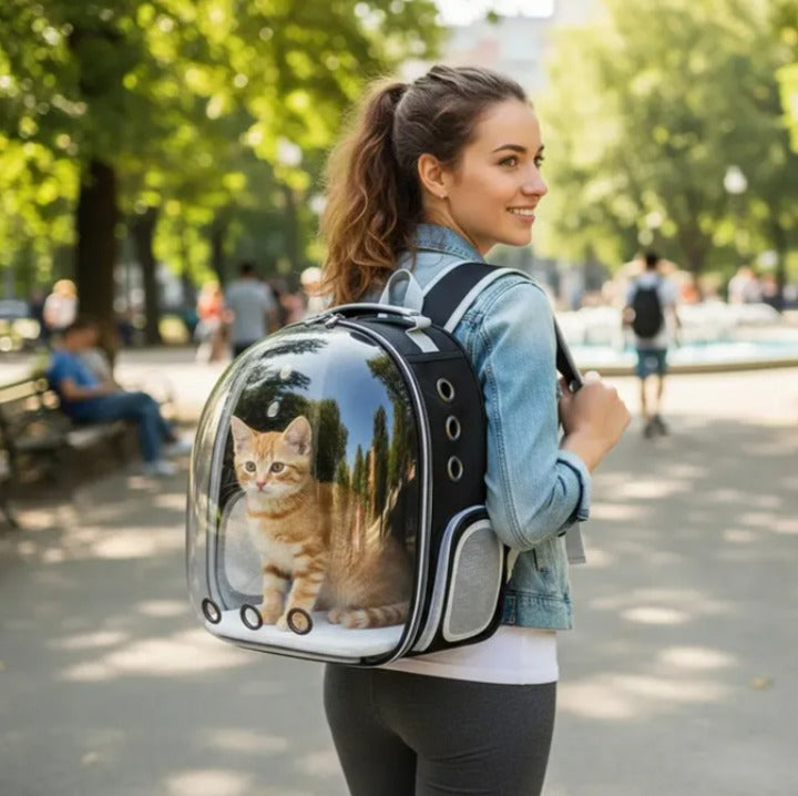 Mochila burbuja negra para gatos y perros