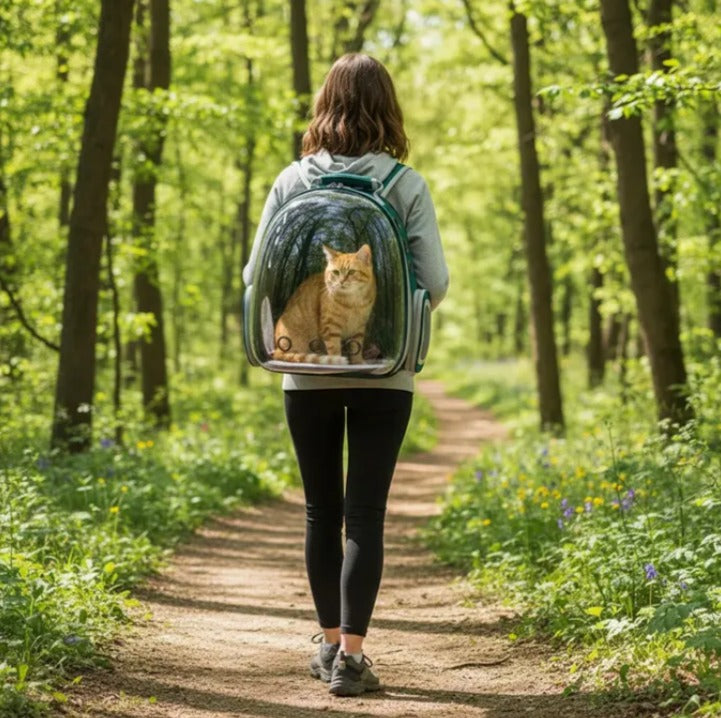 Mochila burbuja verde oscuro para gatos y perros