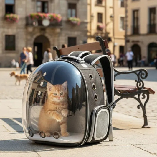 Mochila burbuja negra para gatos y perros