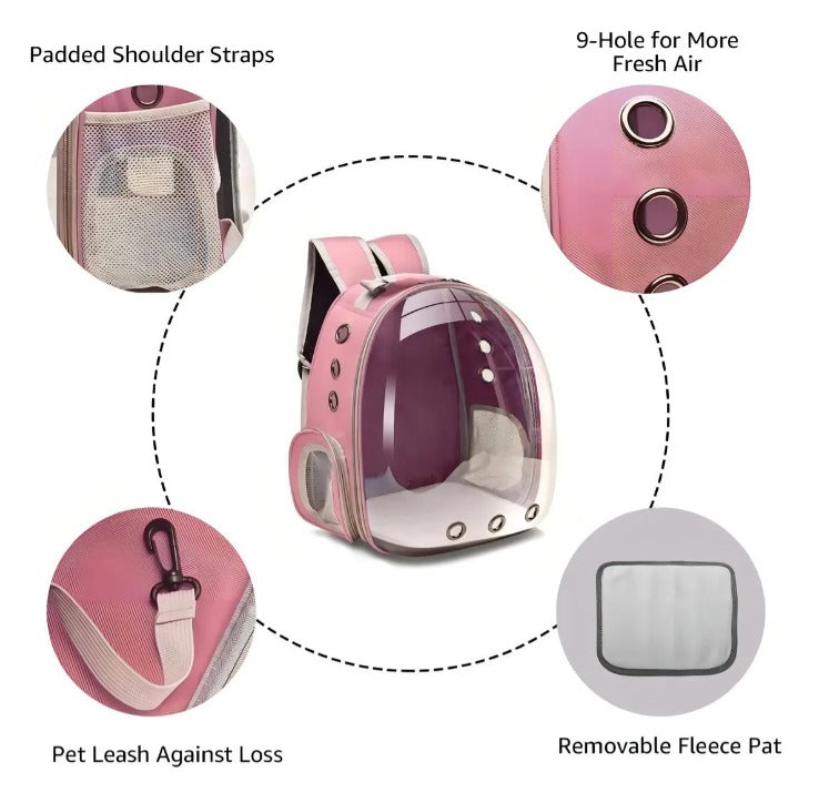 Mochila burbuja rosada para gatos y perros