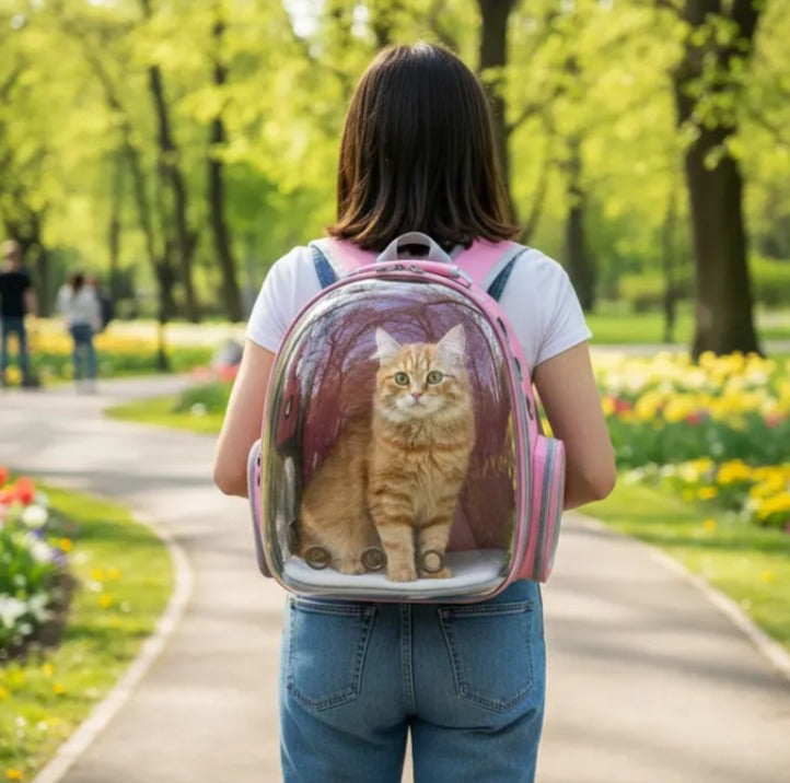 Mochila burbuja rosada para gatos y perros