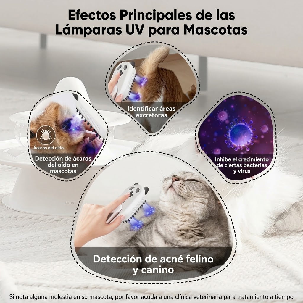 Cepillo a Vapor 4 en 1 con Luz UV para Mascotas