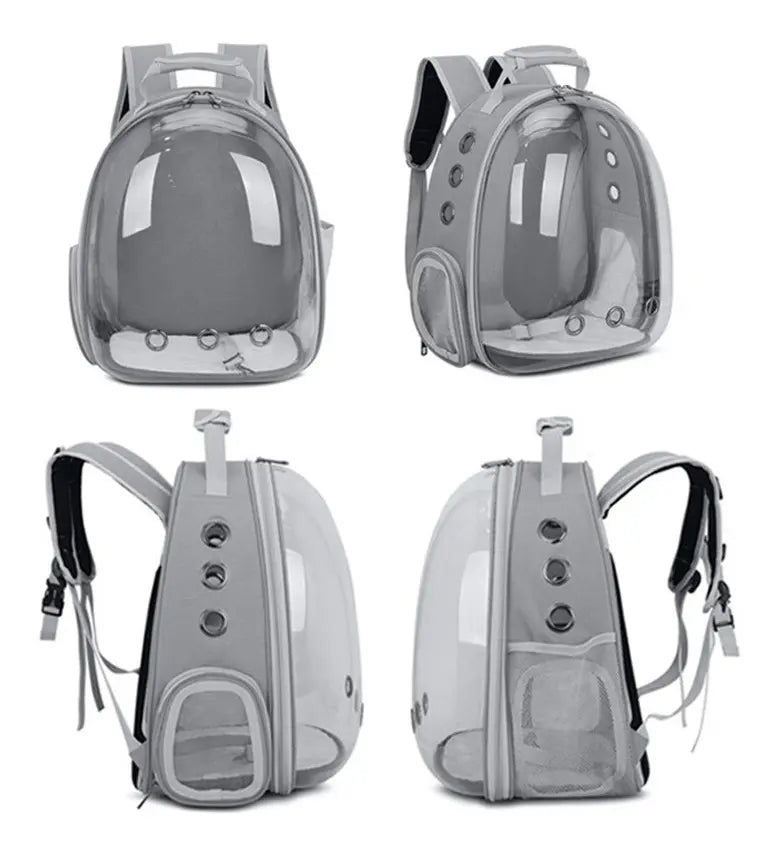 Mochila burbuja gris para gatos y perros