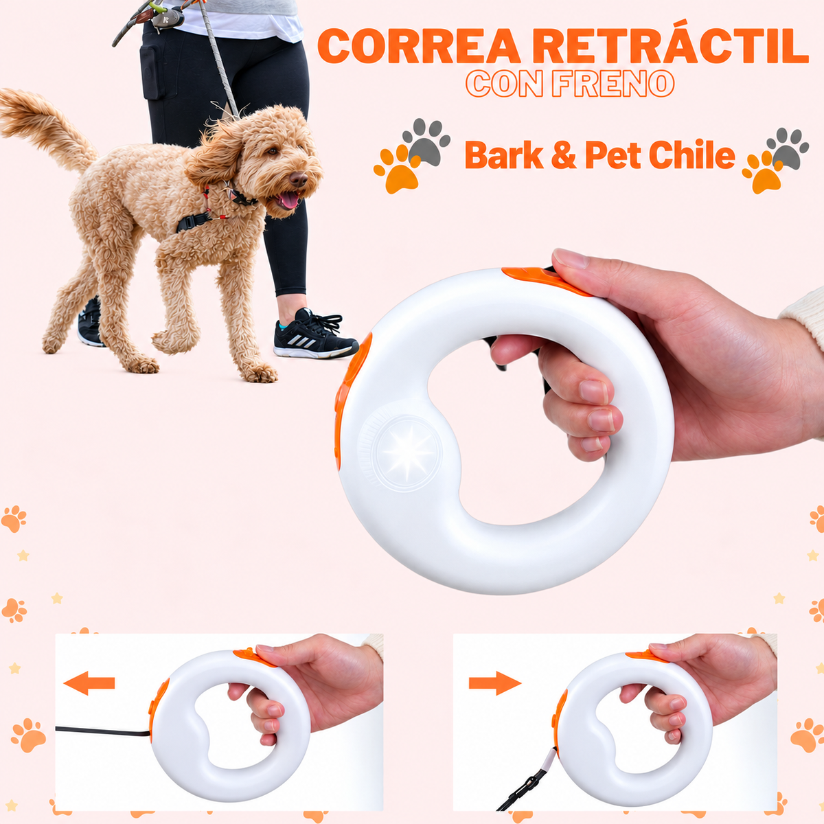 Correa Retráctil Mascotas Con Freno
