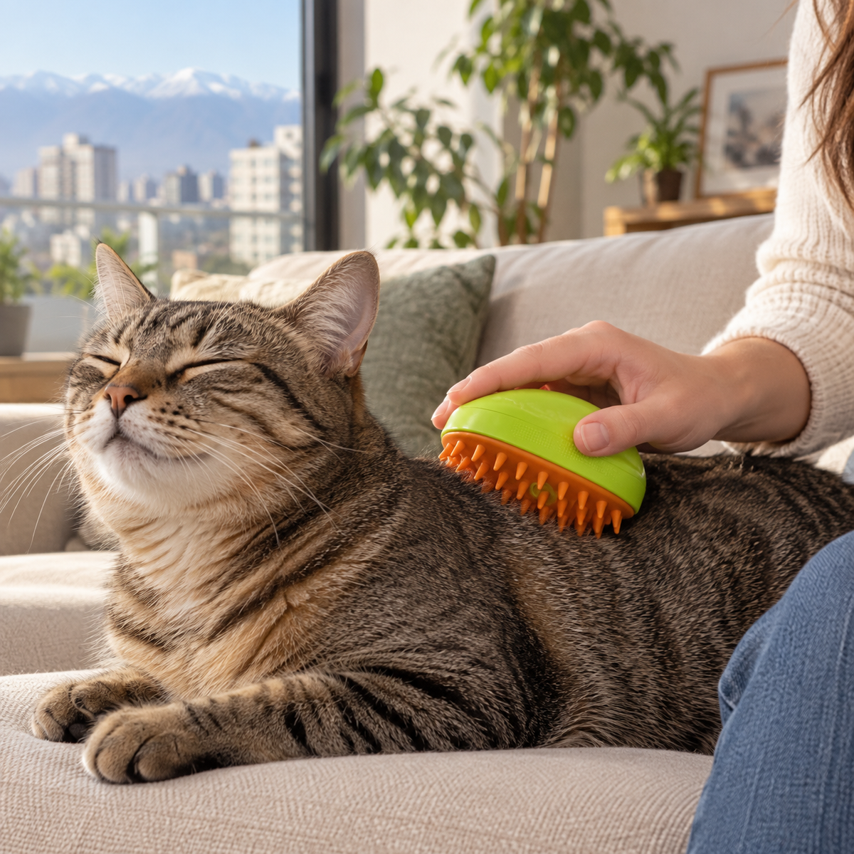 Imagen de ambientación: Cepillo a Vapor Recargable para Perros y Gatos