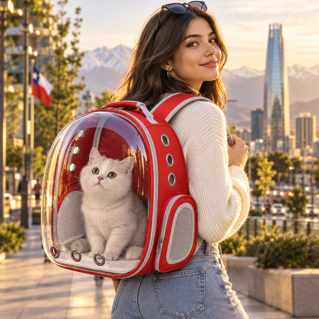 Mochila burbuja roja para gatos y perros